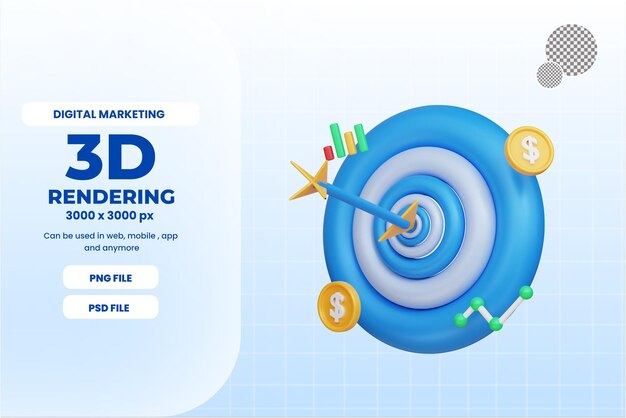 Ícone de marketing de alvo de foco 3d psd premium