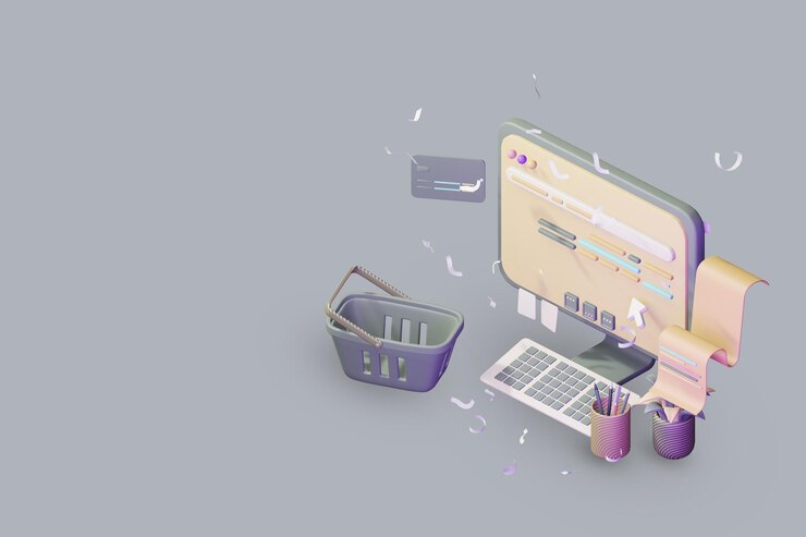 PSD ícone de mesa de trabalho 3d com ilustração de computador de conceito de venda on-line de negócios de laptop