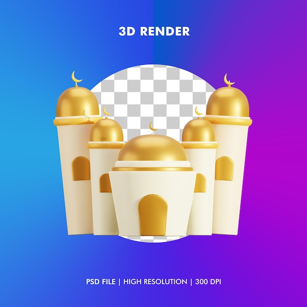 Ícone de mesquita 3d render ilustração isolado premium