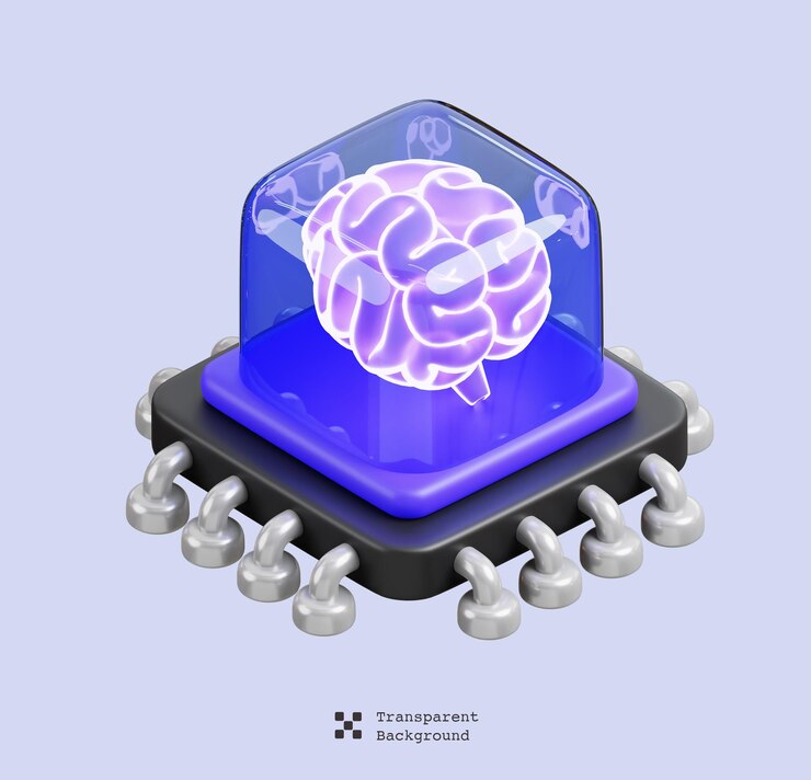 PSD ícone de microchip de ia do cérebro humano isolado suporte de ia e inteligência artificial ilustração 3d