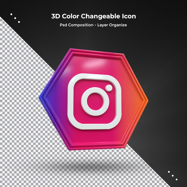 Ícone de mídia social 3d do instagram conceito de ícone 3d brilhante colorido renderização em 3d