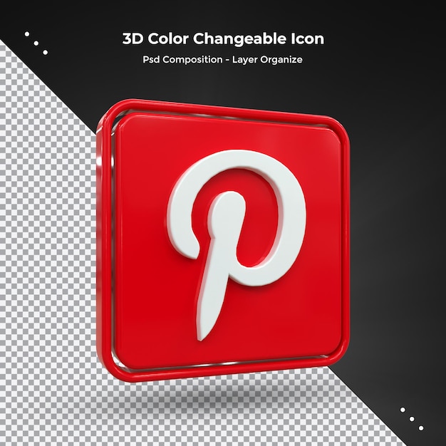 Ícone de mídia social 3d do pinterest conceito de ícone 3d brilhante colorido renderização em 3d