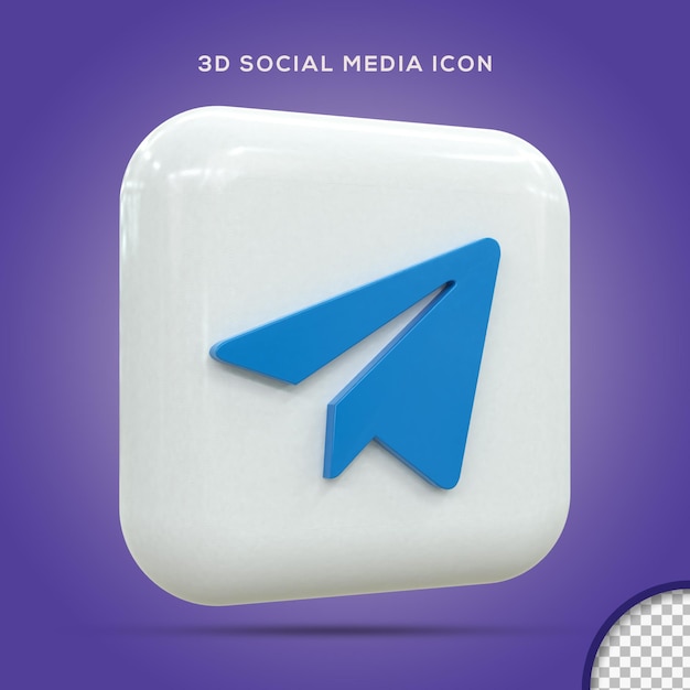 Ícone de mídia social 3d do telegrama conceito de ícone 3d brilhante colorido renderização em 3d para composição