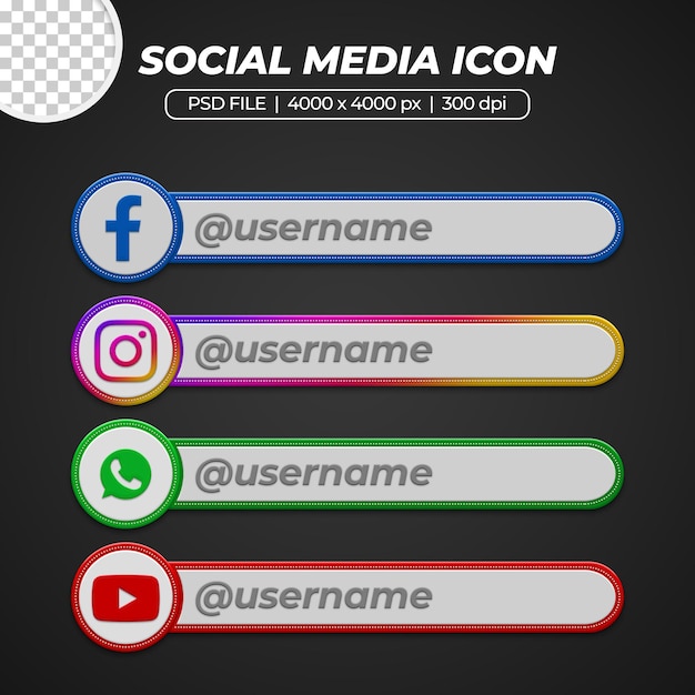 PSD Ícone de mídia social com nome de usuário