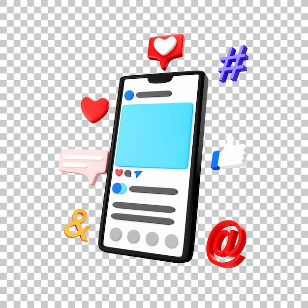 PSD Ícone de mídia social de smartphone isolado renderização 3d ilustração