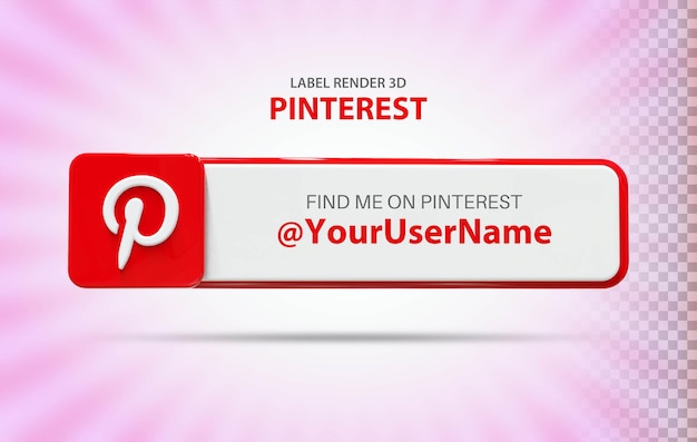 Ícone de mídia social do Pinterest com renderização em 3D de rótulo