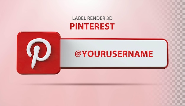 PSD Ícone de mídia social do pinterest com renderização em 3d de rótulo