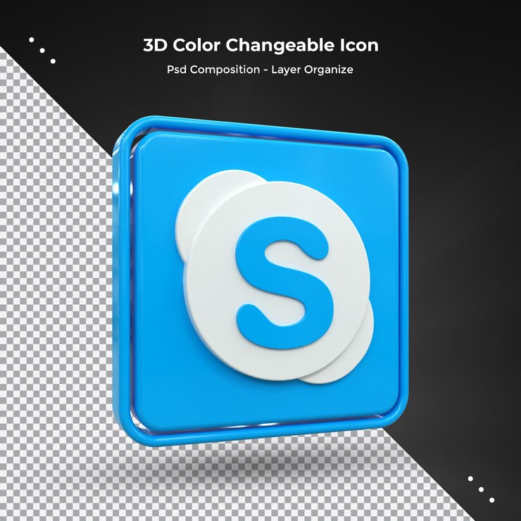 PSD ícone de mídia social do skype 3d conceito de ícone 3d brilhante colorido renderização em 3d