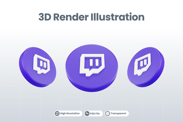 Ícone de mídia social twitch logo isolado em 3d renderização