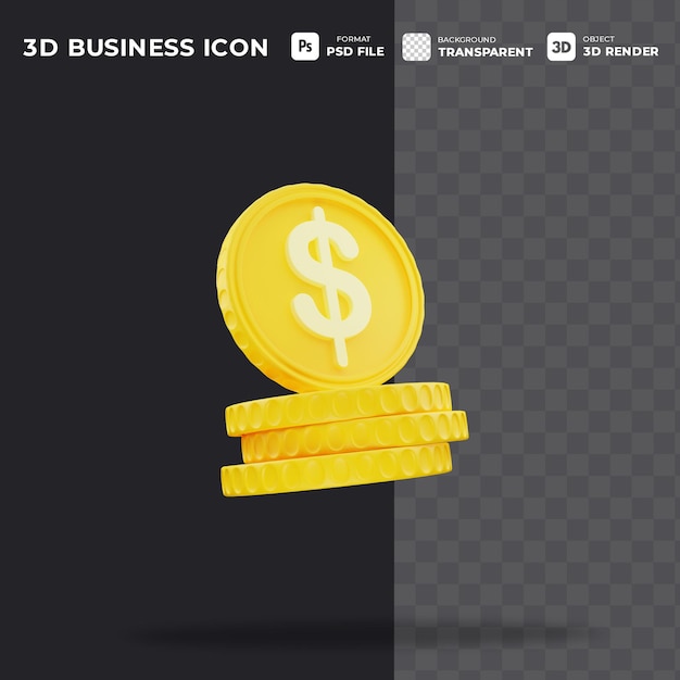 Ícone de moeda 3d com fundo transparente para negócios