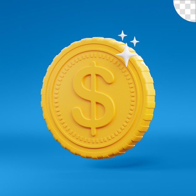 Ícone de moeda de ouro cifrão isolado renderização 3d ilustração