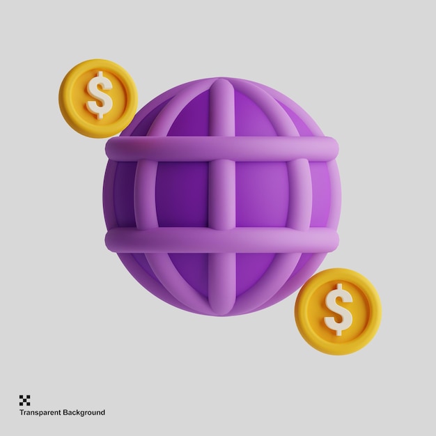 Ícone de moeda do globo 3d