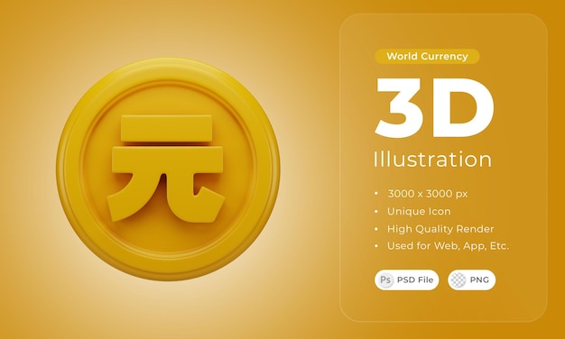Ícone de moedas yuan isolado ilustração de renderização 3d