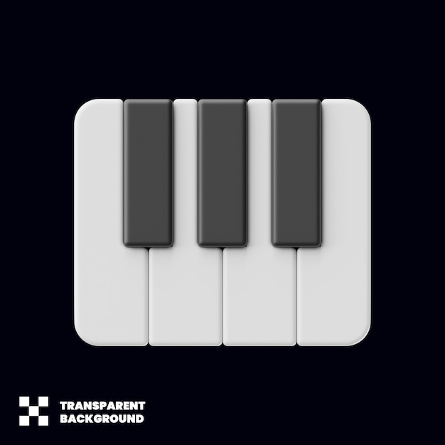Ícone de música de piano em renderização 3D minimalista