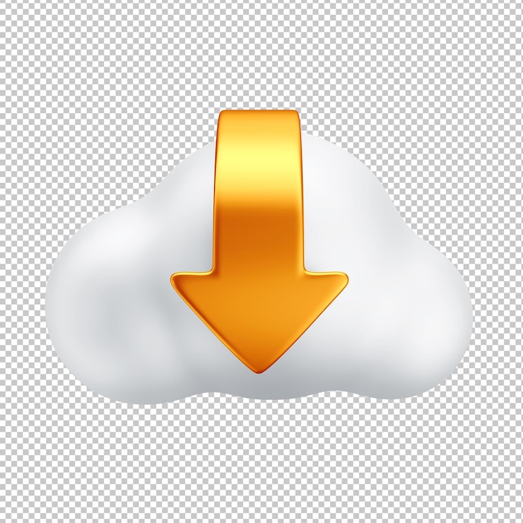 PSD ícone de nuvem de download 3d com setas e fundo transparente