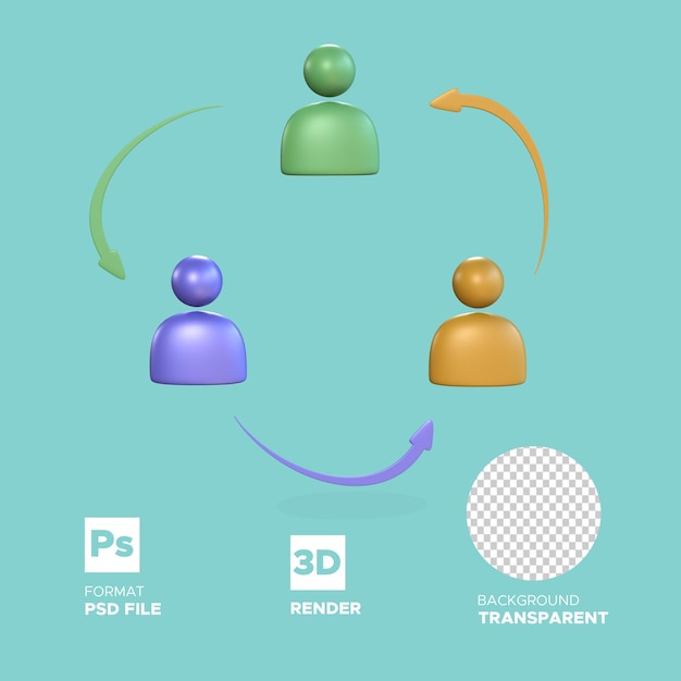 ícone de objeto isolado de trabalho em equipe de renderização 3D