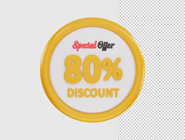 ícone de oferta especial de 80 por cento de desconto renderização em 3d ilustração vetorial