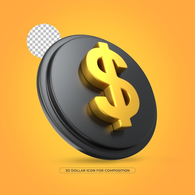 PSD Ícone de ouro renderizado 3d com moeda dólar isolado