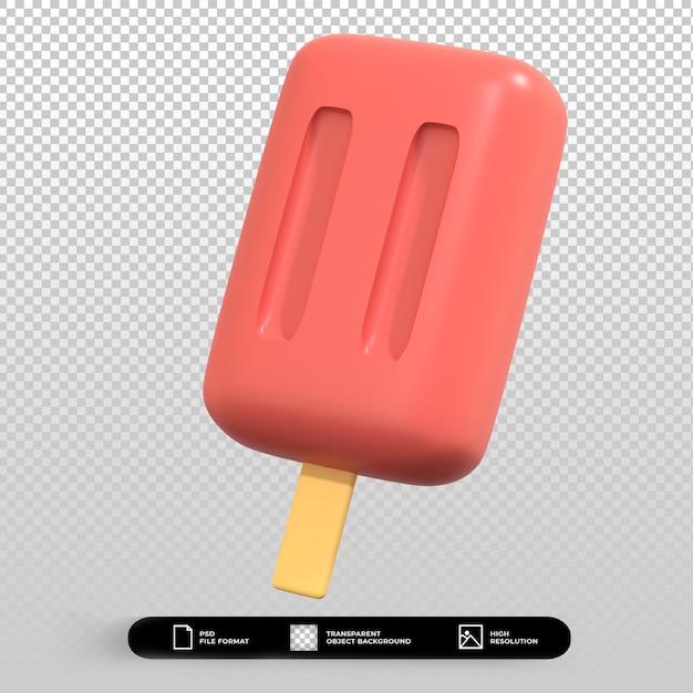 PSD Ícone de palito de sorvete de verão de renderização 3d isolado