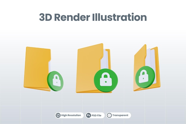 PSD Ícone de pasta de renderização 3d bloqueado com pasta de arquivos laranja e verde bloqueado