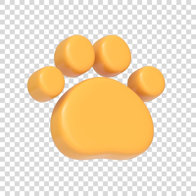 PSD Ícone de pata de gato ou cachorro amarelo isolado em fundo branco sinal de ícone 3d e símbolo ilustração 3d