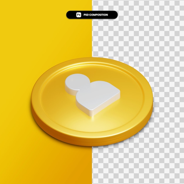 Ícone de perfil de renderização 3d no círculo dourado isolado