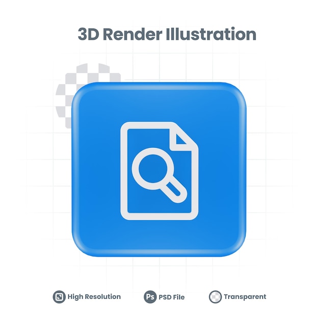 PSD Ícone de pesquisa de arquivo de renderização 3d para promoção de mídia social do aplicativo móvel da web