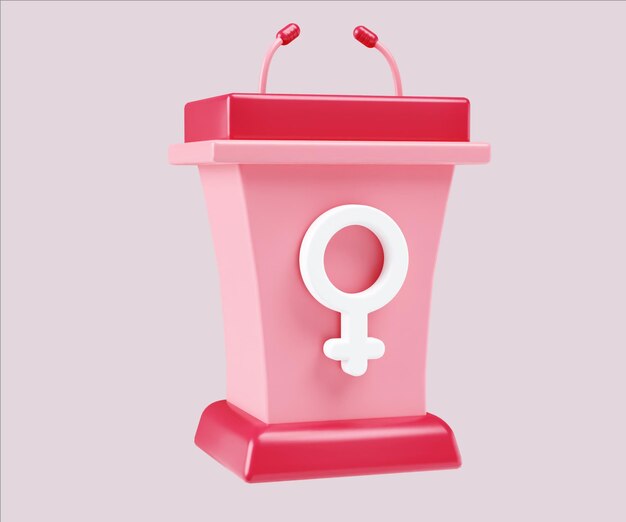 Ícone de pódio rosa para discurso para a Ilustração 3D do Dia Internacional da Mulher