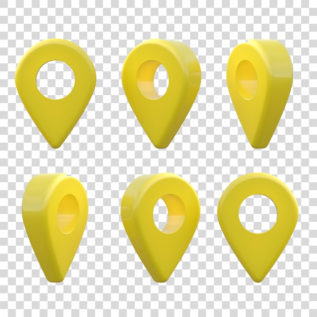 Ícone de ponteiro de mapa símbolo de localização gps ponteiro marcador de pino amarelo para local de viagem renderização 3d