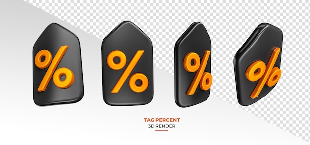 Ícone de porcentagem de tag de compras em renderização 3D com fundo transparente