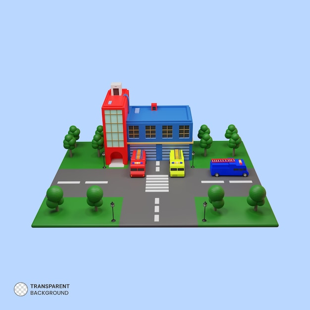 Ícone de quartel de bombeiros isolado renderização 3d ilustração