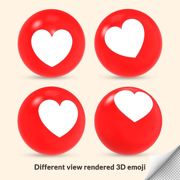 Ícone de reação emoji de amor de coração 3d com visão diferente renderizada