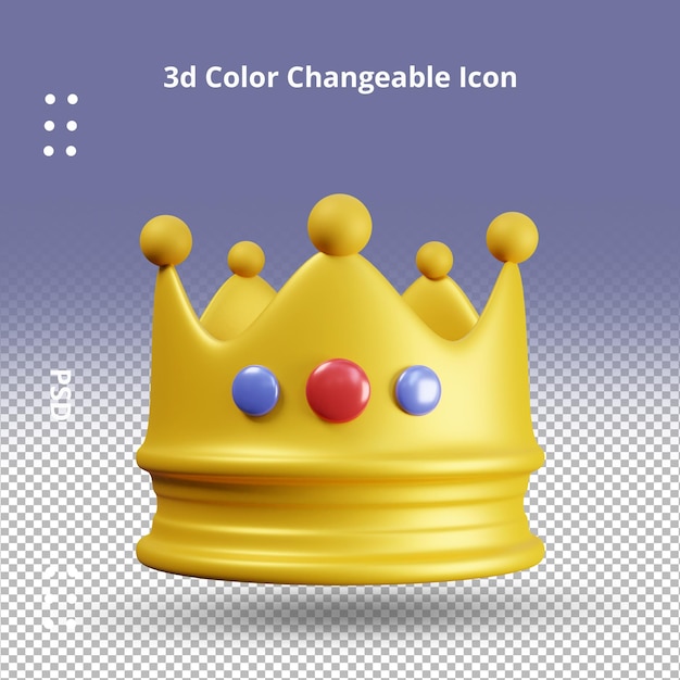 ícone de rei coroa dourada com renderização 3d de gema