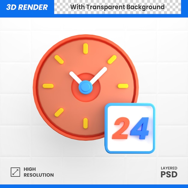 PSD Ícone de relógio 3d 24 horas o dia todo