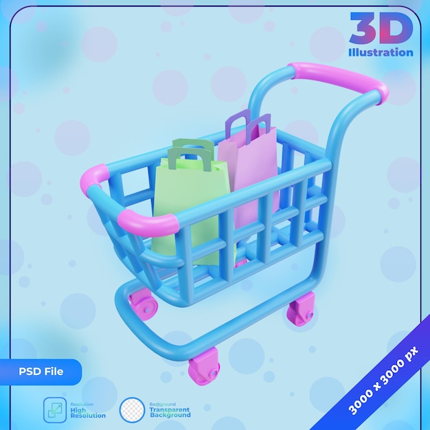 Ícone de renderização 3d carrinho de compras