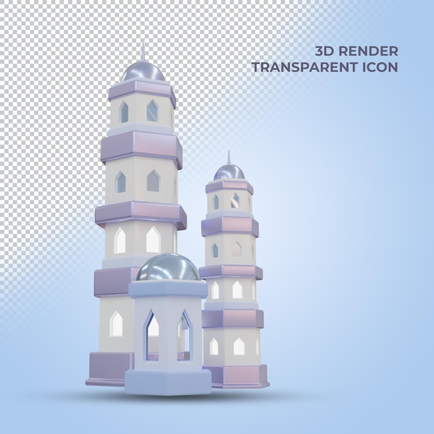 Ícone de renderização 3d da mesquita islâmica com fundo transparente