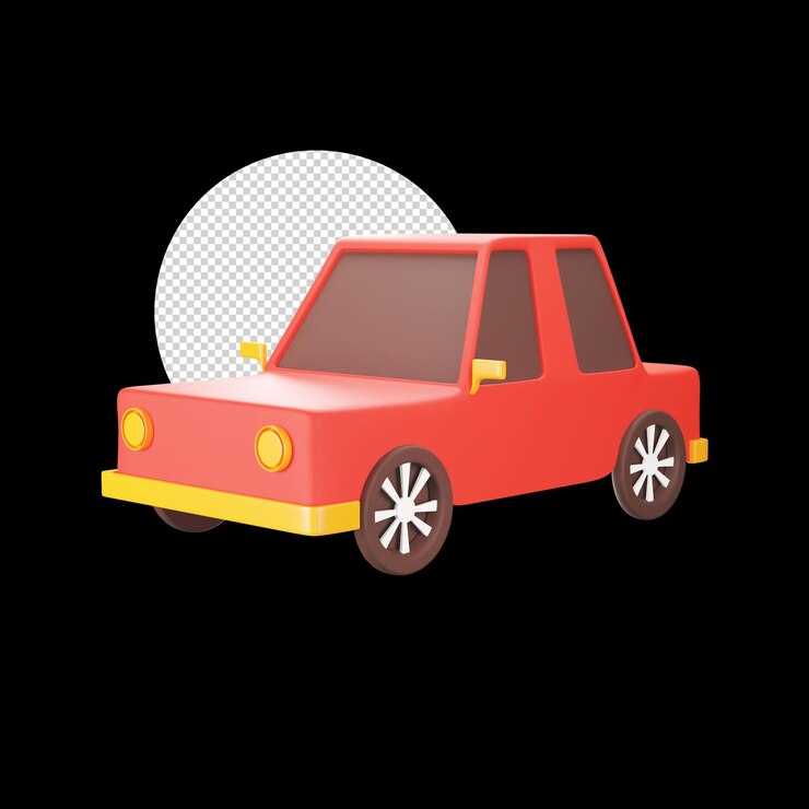 PSD ícone de renderização 3d de carro vermelho e amarelo sobre fundo preto