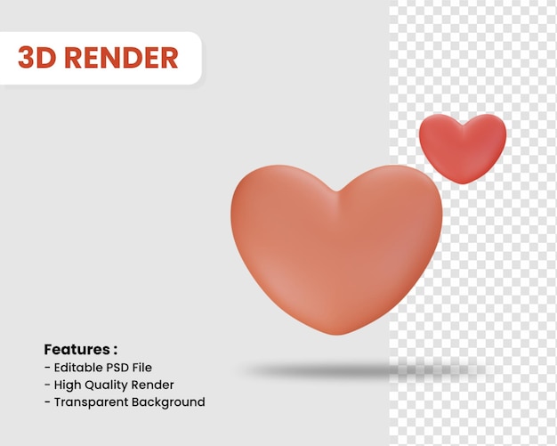 Ícone de renderização 3d de coração isolado