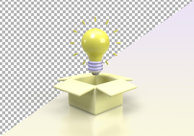 Ícone de renderização 3d de fundo de ilustração de lâmpada amarela para o conceito de ideia de negócio