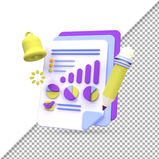 Ícone de renderização 3d de fundo de ilustração de prancheta e lápis para o conceito de ideia de negócio