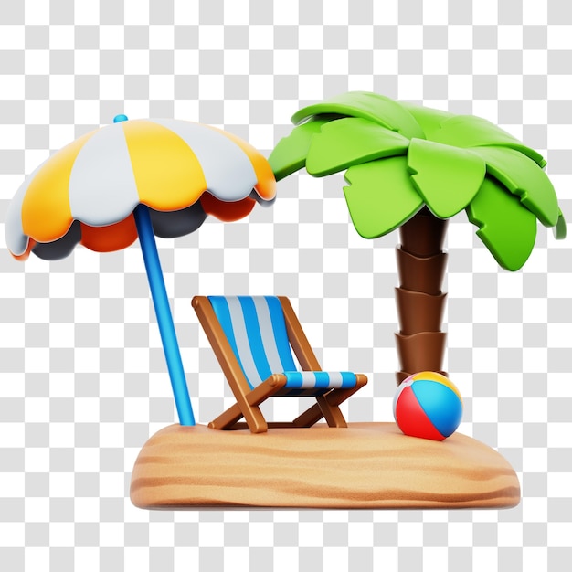 Ícone de renderização 3D de praia isolado fundo transparente