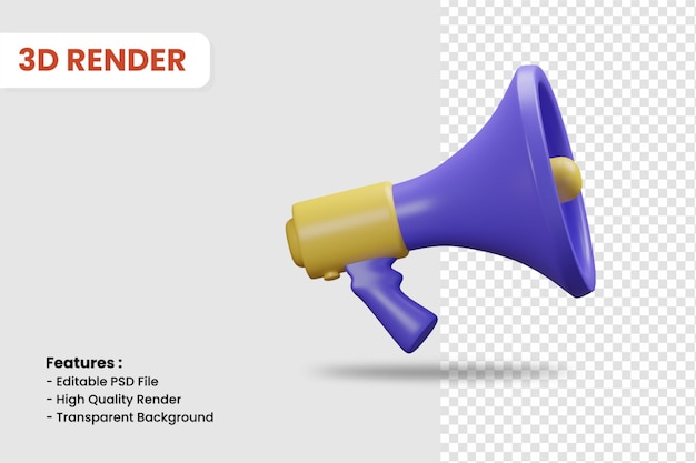 Ícone de renderização 3d do megafone isolado. adequado para ilustração de promoção de negócios ou compras online.