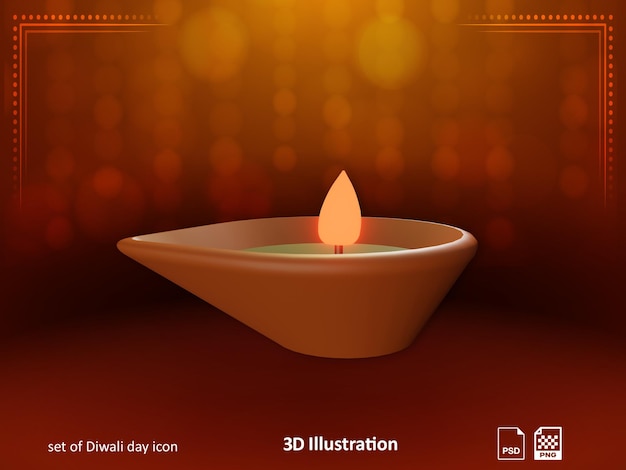 Ícone de renderização da ilustração 3d da vela do dia de diwali