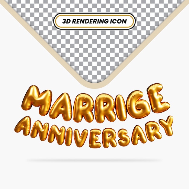 PSD Ícone de renderização em 3d de balão dourado de aniversário de casamento