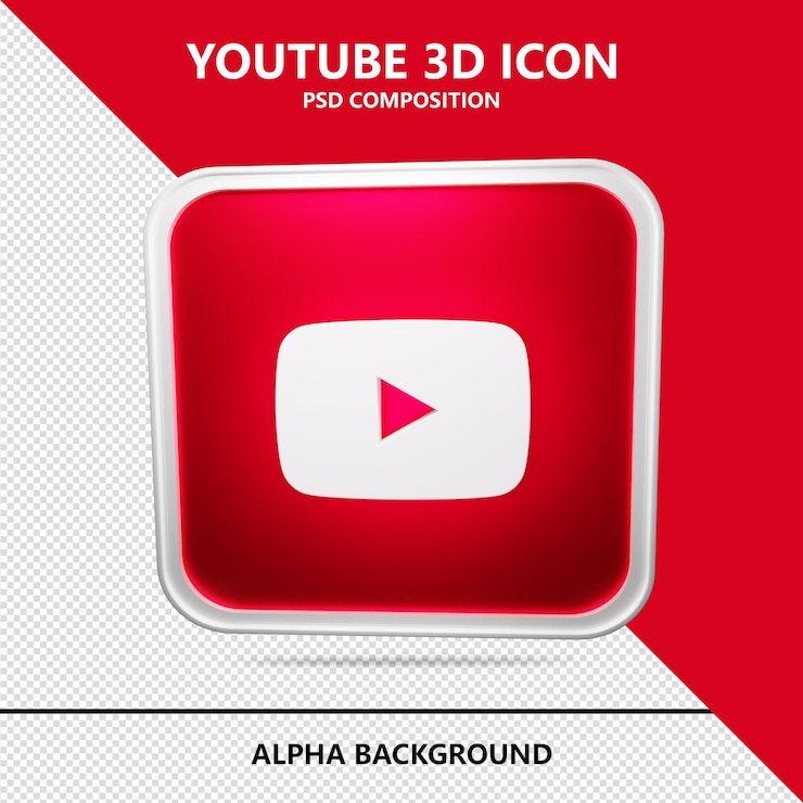 PSD ícone de renderização em 3d do youtube