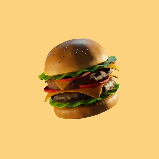 Ícone de renderização em 3D Hambúrguer delicioso sem fundo