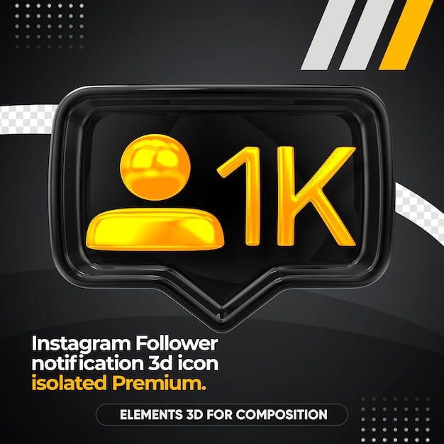 Ícone de renderização frontal de notificação de seguidor do Instagram isolado