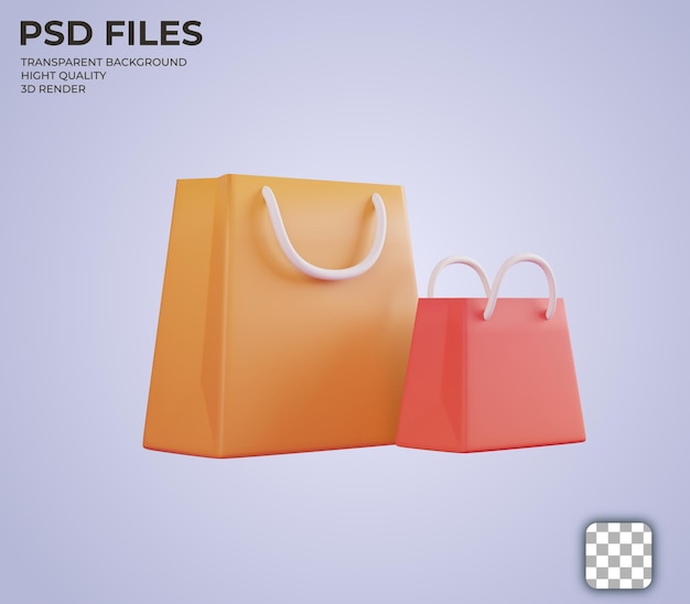 Ícone de sacola de compras ilustração simples de renderização 3d em fundo vibrante