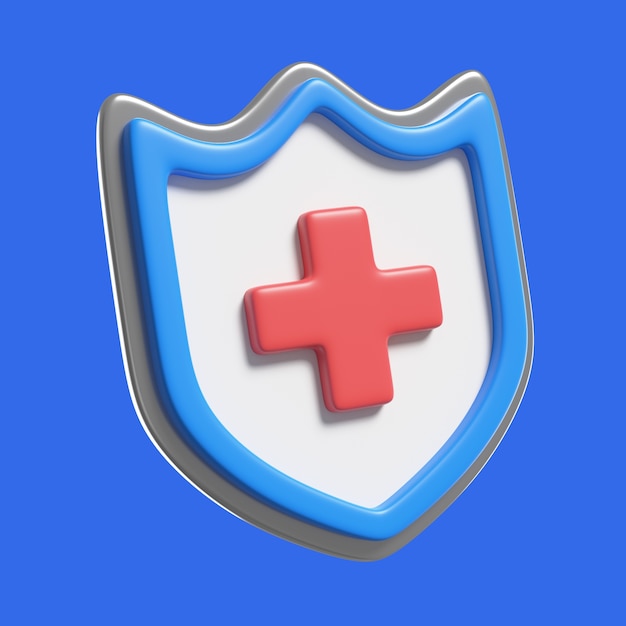 Ícone de saúde 3d com cruz vermelha