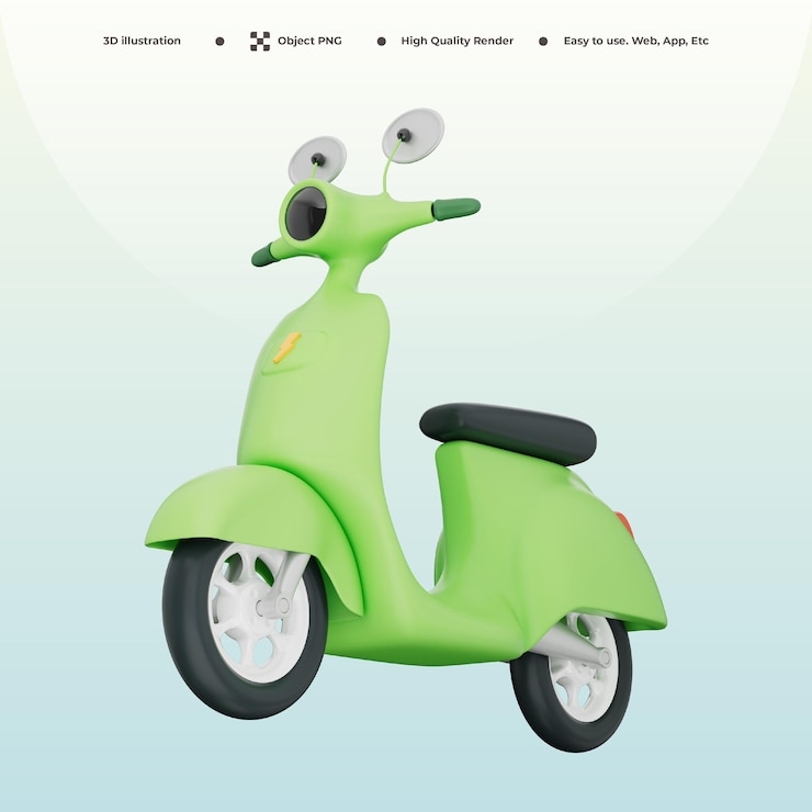 PSD ícone de scooter elétrico verde com design retro e ilustração eco concept 3d